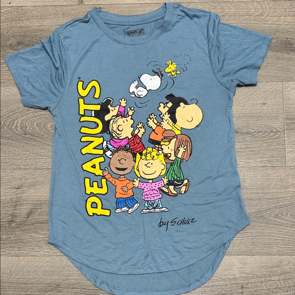 Peanuts Kids T‑Shirt in Dusty Blue with Yellow Logo